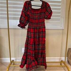 Ivy City Co Red and Black Casual Sundress with Puff Sleeves and Square Neckline